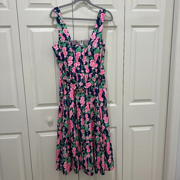 Lilly Pulitzer McKinnon Midi Dress Oyster Bay Navy De Vine Size 14 - Picture 1 of 9